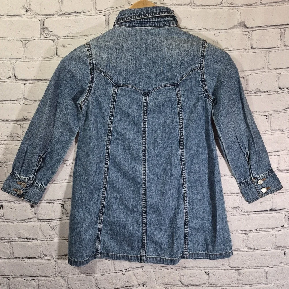 Gap Kids Snap-Up Denim Dress Size 6-7 Long Sleeve